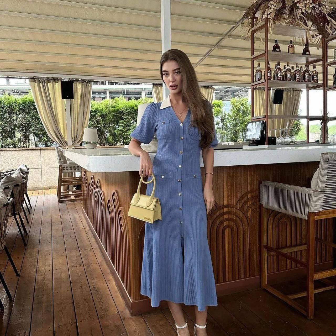 Alessa Short sleeve elegant knit dress with buttons