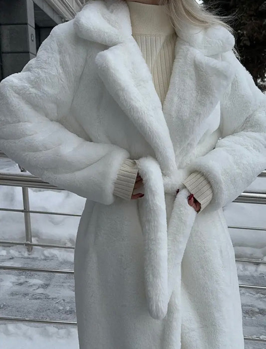 Nastya White faux fur coat with belt