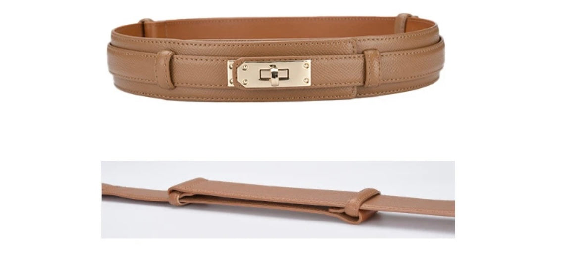 Herme gold lock leather waist belt - Ksarova