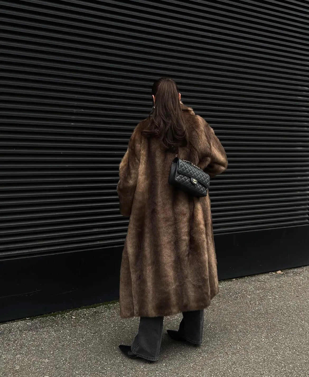 Anya Brown faux fur coat