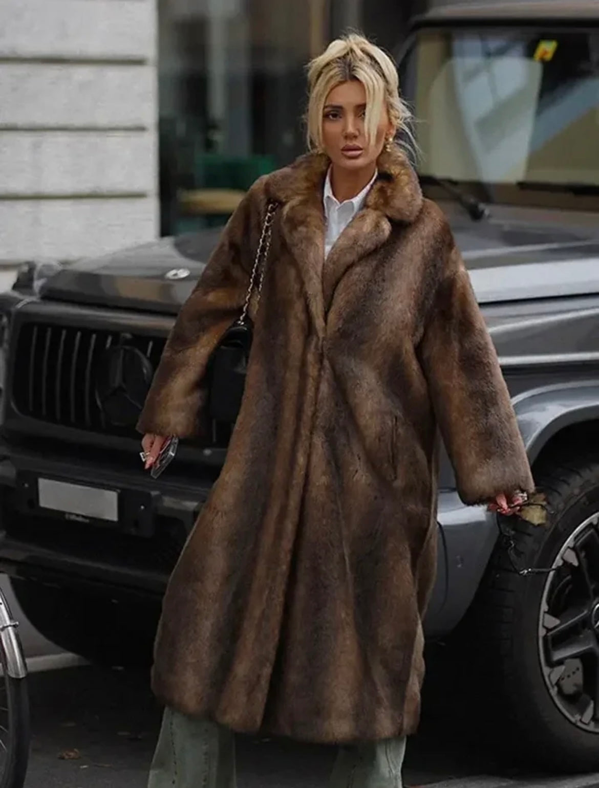 Anya Brown faux fur coat