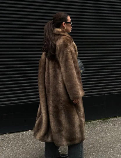 Anya Brown faux fur coat