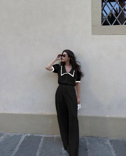 Monica short sleeve blouse and wide fit pants set