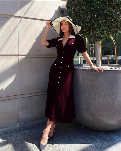 Alessa Short sleeve elegant knit dress with buttons